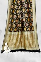 Black Hand-Painted Pure Khaddi Silk Georgette Banarasi Handloom Saree