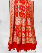 Red Gharchola Design Pure Handloom Meenakari Banarasi Bandhej Dupatta