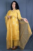 Mustard Color Pure Chanderi Silk Banarasi Handloom 3 pcs suit with Organza Dupatta