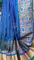 Blue Stripes Pure Handloom Banarasi Katan Silk Saree