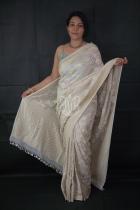 Offwhite Pure Handloom Khaddi Silk Georgette Banarasi Saree with Floral Jaal